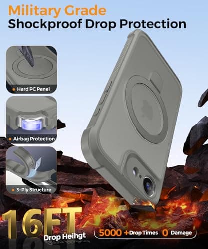 MOCCA for iPhone 17e Case & iPhone 16e Case with Magnetic Invisible Stand [Full Camera Protection][Compatible with Magsafe] Military Drop Shockproof Translucent Matte Phone Case Cover, Titanium Gray - Thumbnail 5