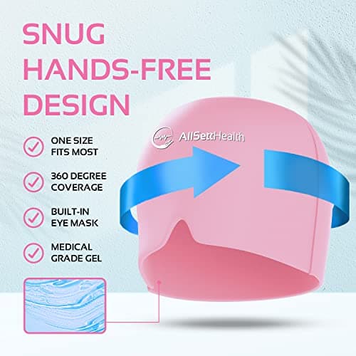 Migraine Relief Cap Ice Head Wrap Headache and Migraine Hat | Headache Relief with Hot/Cold Gel Head Ice Pack with Face and Eye Headache Mask Compress, Pink - Thumbnail 3