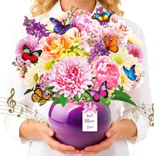 XUNXMAS Mother’s Day Card, Happy Birthday Card Peony Flower Bouquet Design, Forever Flower Bouquet Mothers day Card, 3D Pop Up Birthday Card for Mom with Music&Lights, Anniversary for Wife, Mother, Her - Image 1