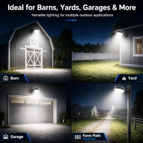 MOONTIP 150W 20000LM Dusk to Dawn Outdoor Lighting, LED Barn Lights Outdoor with 150° Adjustable Photocell Pole Light 6500K Flood Light, IP66 Waterproof Area Street Light for Garage Warehouse Yard - Thumbnail 6