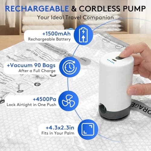 15 Packs Vacuum Bags for Travel with Rechargeable Pump, 3 Sizes Vacuum Seal Bags for Clothing, Compression Vacuum Travel Bags for Luggage, Vacuum Packing Bags for Closet Organization - Thumbnail 3