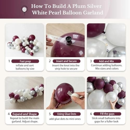Double Stuffed Burgundy, Pearl White, Silver Balloon Arch Garland Kit - Thumbnail 5