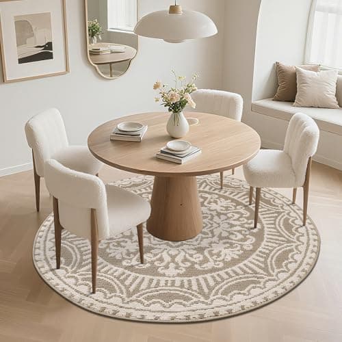 U'Artlines 4ft Round Area Rug Non Slip Low Pile Circle Floor Mat Beige - Thumbnail 6