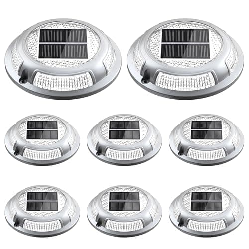 Solar Driveway Lights, 8 Pack Heavy Duty Driveway Lights Solar Powered 2 Color Mode (Cool/Warm White) IP68 Waterproof Outdoor Solar Deck Lights with Ground Stake for Pathway Garden Yard Walkway Dock - Image 1