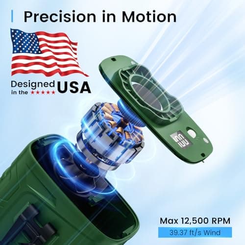 KIBEE Rechargeable Wearable Waist Fan, 12500RPM Strong Airflow with LED Light, 5 Speeds, 29H Long Lasting for Jobsite, Farm & Hiking - Thumbnail 2