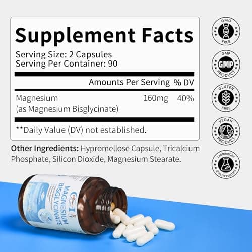 Magnesium Glycinate Capsules, Magnesium Bisglycinate 100% Chelated, Maximum Absorption, Gentle on Stomach, Small Easy to Swallow, Supports Restful Sleep, Muscle, Bone Health - Thumbnail 6
