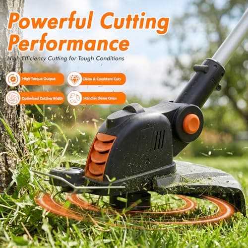 Electric Weed Wacker String Trimmer:2 x 4.0Ah Batteries Cordless Weed Eater, 21V Battery Powered, Grass Edger Lawn Tool with Fast Charger,12" Cutting Width Eco Friendly - Thumbnail 2