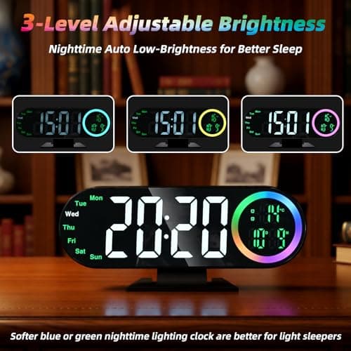 Digital Alarm Clocks with 16 Night Light, Loud Alarm Clock for Heavy Sleepers Adults Teens Kids Seniors, 3 Brightness 2 Alarm Mirror and LED Big Display Clocks for Bedside, Desk, Bedrooms Living Room - Thumbnail 4