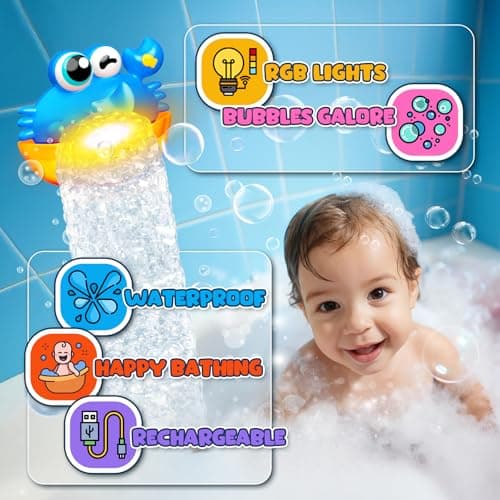 Bath Toys for Kids Ages 1-3,Light Up Baby Bath Toys Crab Bubble Maker with Colourful Light Toddler Bathtub Birthday Gifts Easter Stocking Stuffers for Boys Girls Aged 1-3 2-4 3-5 - Thumbnail 3