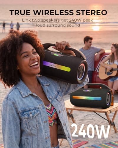 havit Outdoor Bluetooth Speaker, 120W Peak Loud Speakers with Deep Bass, Portable Wireless Speaker IPX6 Waterproof, RGB Light, 12H Playtime, TWS Stereo, EQ, for Party, Beach, Camping, Backyard, Garage - Thumbnail 5