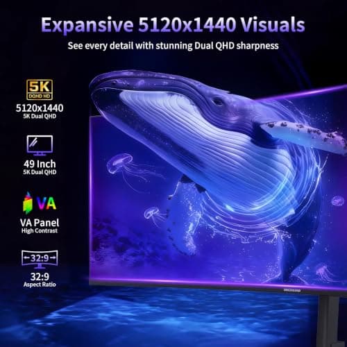 Deco Gear 49″ Curved Ultrawide Dual-QHD Monitor | 5120×1440 32:9 HDR400 | 120Hz VA Panel | USB-C 65W PD, FreeSync, PBP/PIP, KVM Switch | Built-in Speakers & Ergonomic Stand - Thumbnail 2