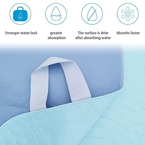 2 Pack Bed Pads for Incontinence Positioning Bed Pad with Handles for Lift and Transfer Reusable Waterproof Bed Pads Washable Incontinence Bed Pads for Elderly Hospital Home Care 36” × 34” - Thumbnail 5