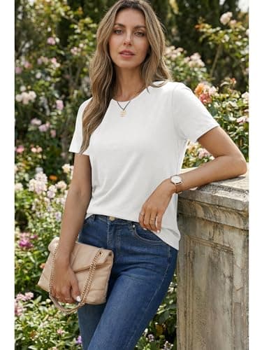 Women's T Shirt Cotton T-Shirts Short Sleeve Crewneck Basic Solid Color Tee Loose Fit Shirts Breathable Comfy Summer Tops for Women 2026 White - Thumbnail 6