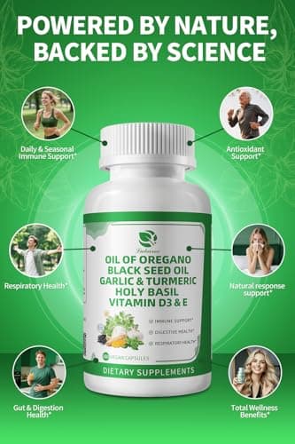 Organic Oil of Oregano Capsules with Black Seed Oil, Garlic, Turmeric, Holy Basil, Vitamin D3, E & Black Pepper for Better Absorption – Immune, Digestive & Respiratory – Vegan, Non-GMO, 6 Month Supply - Thumbnail 4