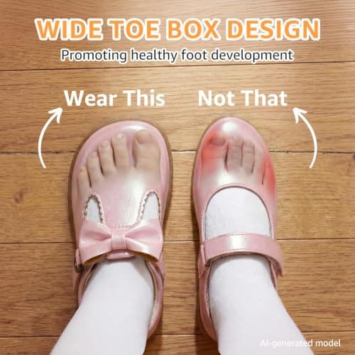 STQ Toddler Girls Dress Shoes Wide Toe Box Mary Jane Flats Ballet Wedding School Uniform Flower Ballerina Baby First Walking 6-12 12-18 Months Babies Casual with Zero Drop Pink Toddler Size 7 - Thumbnail 4