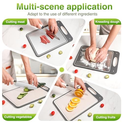 Titanium Cutting Boards for Kitchen - Katuchef Non Toxic Double Sided Metal for Meat/Fish & Wheat Straw PP for Fruits/Vegetables, Dishwasher Safe, Hygienic, Pure Titanium Easy Clean Chopping Board - Thumbnail 6