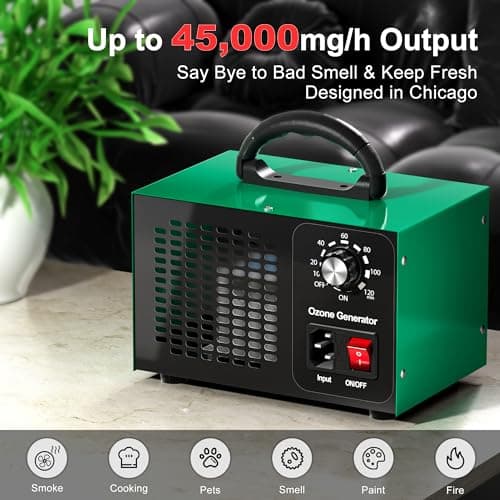 Ozone Generator 45,000mg/h, Home/Industrial O3 Car Deodorizer. Ozone Machine Air Ionizer Ozone Odor Eliminator for Strong Odor. Odor Eliminator for Home, Car, Pet. Room Deodorizer For 2500 sq ft. - Thumbnail 2