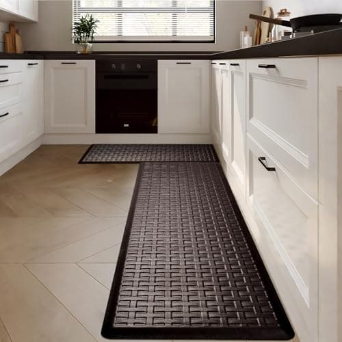 UKISS 2PCS Kitchen Rugs, Cushioned Anti Fatigue Kitchen Mats for Floor, Waterproof Kitchen Rug，Non-Slip Comfort Standing Mat for Kitchen, Floor Home, Office, Sink, Laundry,17.3"x28"+17.3"x60",Brown