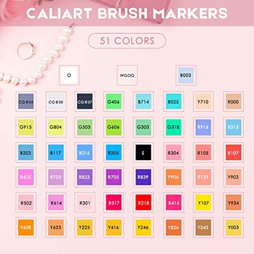 Caliart Alcohol Markers Brush Tip, 51 Colors Dual Tip Artists Coloring Markers Set Brush & Fine, Permanent Alcohol Based Colored Sketch Pens, Art Supplies Gifts for Adults Illustration Drawing - Thumbnail 4