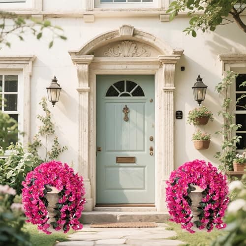 Artificial Flowers for Outdoors Fake Hot Pink Morning Glory Hanging Flower Decoration, 2Pcs Realistic Faux Plants Petunias Long Trailing Vines,Spring Decor for Porch Patio Balcony Planter Yard - Thumbnail 5