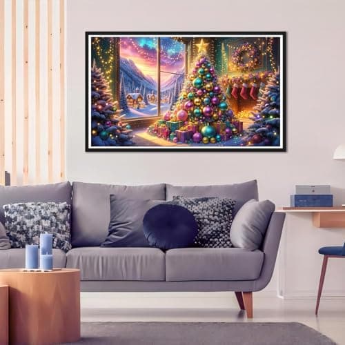 ijbnhd Large Diamond Art Kits for Adults, 5D Extra Large Christmas Tree Diamond Painting Kits for Beginners, DIY Full Drill Round Christmas Gem Art for Crafts Home Wall Decor Gift 16X28inch - Thumbnail 4