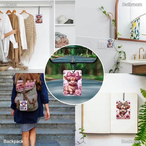 Car Air Fresheners Highland Cow Gifts Ornament for her 8 Pack, Cute Cow Hanging Car Accessories Interior for Women Wife Girls Lover Home Decorations Gift Birthday Party Valentines Day Gifts - Thumbnail 6