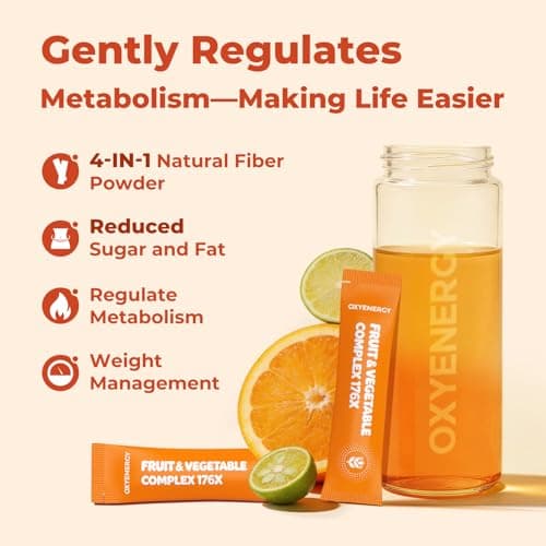 OxyEnergy Fiber Supplement Powder for Women & Men - Prebiotics & Gut Health, Digestive & Relieve Bloating, Daily Fiber Powder Drink Mix, Orange Flavored 30 Packets - Thumbnail 6