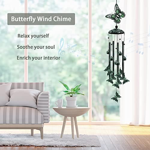 Wind Chimes for Outside, 33" Butterfly Wind Chimes Outdoor, Gifts for Women Mom Grandma Birthday, Gift for Garden Porch Patio Home Decor (Green) - Thumbnail 2