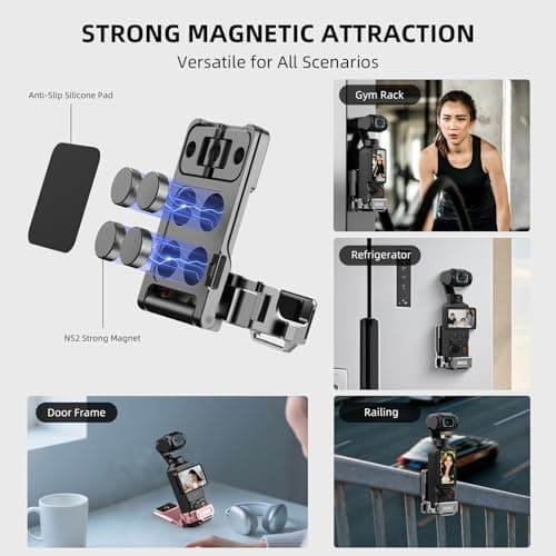 Flymile Pocket 4 Magnetic Mount Stand, 180° Adjustable Aluminum Metal Cage Frame Clamp Desk Bracket for Osmo Pocket 4, Expansion Adapter Magnet Handle ＆ Cold Shoe for DJI Osmo Pocket 4 Accessories - Thumbnail 2