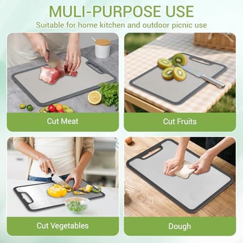 Titanium Cutting Boards for Kitchen & Camping,Metal Cutting Board,Silicone Edge for Non-Slip & Non-Cut,Built-in Handle,Long Lasting,Stain Resistant,Rust Resistant, Small(11.41''×7.87'') - Thumbnail 4