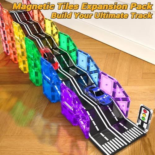 IGIVI Magnetic Tiles Road Expansion Pack, STEM Magnet Building Blocks for Toddler Kids Toys, Montessori Educational Toys for 3+ Year Old Boys & Girls, Creative Toy Gifts for Kids - Thumbnail 2