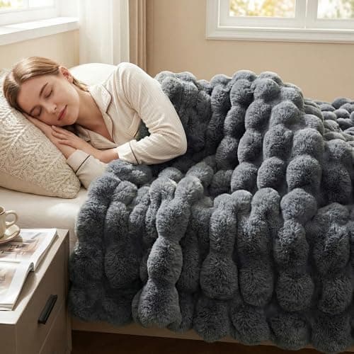 DREAMNINE Soft Faux Bubble Rabbit Fur Blanket Twin Size, Thick Cozy Decorative Warm Fuzzy Fur Blanket for Bed Couch Sofa Chair Bedroom Living Room Dorm Gift, 60 * 70 Inches, Grey - Image 1