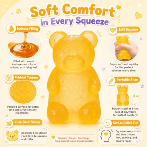 Zhgood Squishy Fidget Toys,Slow Rising Taba Bear Toys for Anxiety Stress Relief,Squishies Sensory Toy for Adults Kids Teens,Yellow Squeeze Toys for Classroom Prize, Birthday Gifts Party Favors - Thumbnail 2