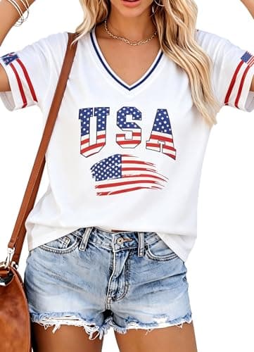 USA Jersey Shirts for Women Oversized USA Soccor Jersey V Neck American Flag Tshirt 4th of July Outfits - Image 1