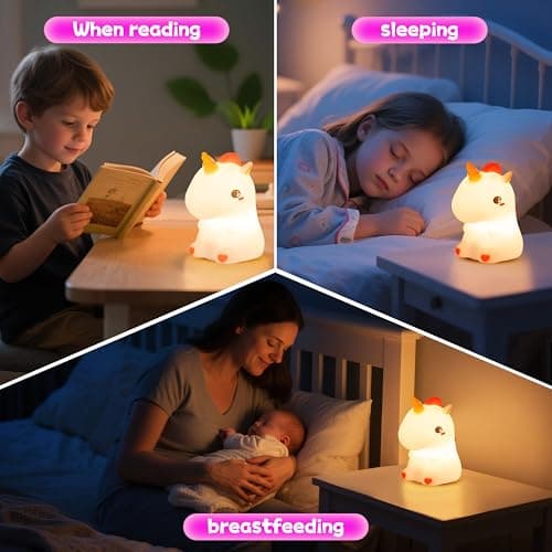 loatme Night Light for Kids, Rechargeable Dimmable Silicone LED Nightlight with 7 Colors, Baby Nursery Night Lamp, Touch Squishy Lamp, Cute Gifts for Girls, Boys, Toddler Room Decor, Unicorn - Thumbnail 6