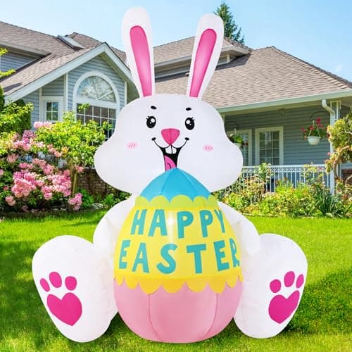 GIFTFIND 3.6FT Easter Inflatables Bunny with Egg - Brighter LED Lights, Quick Inflation Outdoor Yard Decoration, Holiday Inflatable for Patio Garden Lawn, Cute Ear Bunny Rabbit Gifts - Image 1