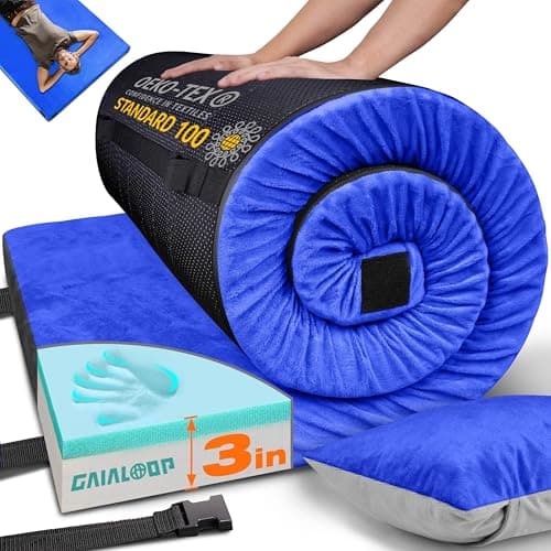 GAIALOOP 3 Inch Memory Foam Camping Mattress, Dual Layer Thick Sleeping Camp Pad for Car Tent Cot, Roll-Up Portable Glamping Floor Bed for Guests Sleepover[Twin: 75 * 38 * 3"]