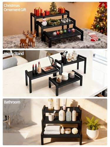 LAIDUOLEOE Wood Risers Display Stands, 3 Tier Stepped Display Shelf for Perfume Collectibles, Buffet Risers Tiered Tray Stand & Serving Tray for Food Desserts Vendor Events Party Decor - Thumbnail 5