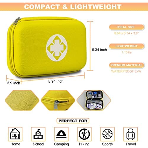 276PCS Hiking First Aid Kit for Home Personal Emergency Supplies Compact Bag for Backpack, First Aid Essentials Survival Kit for Business Travel Car Yellow AMORNING - Thumbnail 3