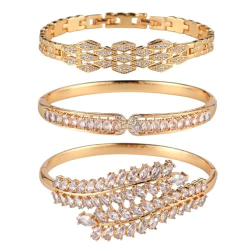 3 Pack 18K Gold Plated Bangles Bracelet Set for Women, Dainty Vintage Trendy Fashion Jewelry, Ideal Gift for Birthday Christmas Valentine's Day Mother's Day for Girlfriend Wife Mom Sister - Image 1