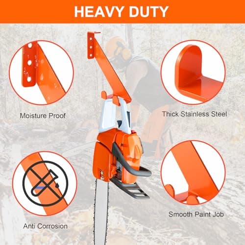 3 in 1 Chainsaw Holder 10" - Heavy Duty Chainsaw Wall Mount, 10 Gauge Steel Chain Saw Hanger for Garage Organization, Hefty Rack Storage Organizer for Chainsaw Accessories and Tools, 180lbs Capacity - Thumbnail 5