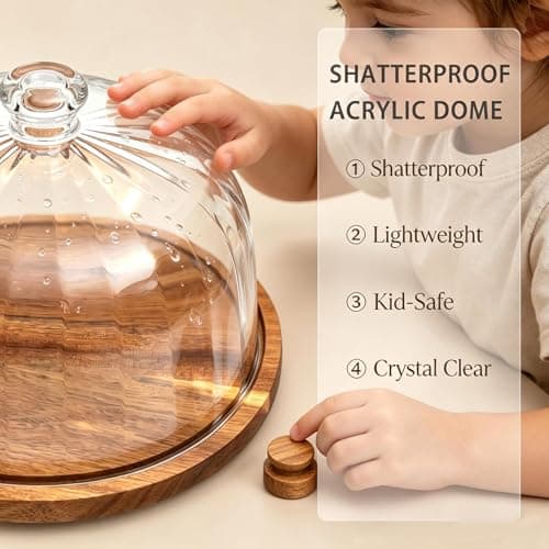 cutesun Cake Stand with Lid, 10.8'' Shatterproof Acrylic Dome (Not Glass), 11.8'' Rotating Acacia Wood Cake Display Stand for Wedding Birthday Party Dessert - Thumbnail 3