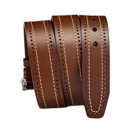 Rollslatte Full Grain Leather Men’s Belt Business, 1.5" Vintage Western Cowboy Belt with Silver Buckle, Khaki Genuine One-Piece Leather Belts for Jeans and Casual Size 38 - Thumbnail 4
