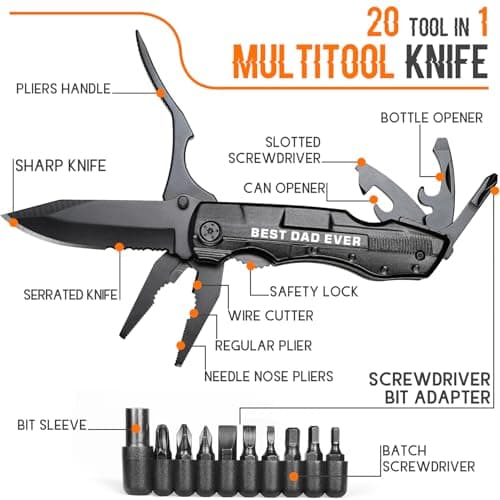 Gift for Dad, Multitool Knife BEST DAD EVER for Camping, Fathers Day Christmas Unique Dad Gifts, Dads Birthday Gift from Daughter Son, Christmas Ideal Presents for Dads, Gadget Present for Father - Thumbnail 2