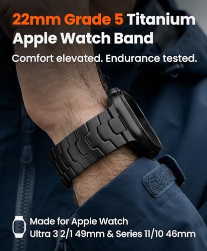 FiNESTONE AGIS02 Titanium Band for Apple Watch Ultra 3/2/1 Band 49mm & Series 11/10 46mm, Premium Adjustable Ultra Watch Band for Men with Butterfly Clasp, Durable and Lightweight iWatch Strap, Valentine Gifts for Men, Black - Thumbnail 2