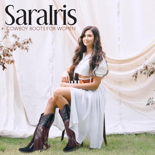 SaraIris Women's Black Cowgirl Boots Knee High Cowboy Boots Fringe Boots Chunky Heel Buckle Strap Tassel Boots Fashion Pointed Toe Pull On Western Boots for Women Size 7 - Thumbnail 2