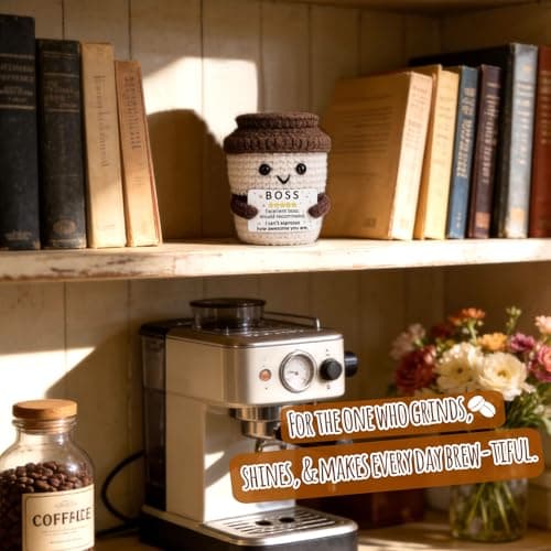 Mini Best Boss Gifts for Women Men Office Appreciation Gifts for Boss Lady Female Coffee Lover Gift Positive Crochet Coffee Mug Office Decor for Birthday Retirement Going Away Promotion Bosses Day - Thumbnail 4