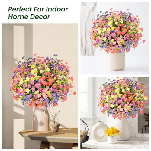 trytuny 10 PCS Artificial Plants Outdoor,Artificial Flowers UV Resistant Fake Flowers,Fake Plastic Faux Flowers for Porch Window Box Home Garden Decor - Thumbnail 2