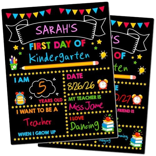 First & Last Day of School Board, 14 x 11 in First Day of School Chalkboard, Double Sided Reusable Photo Sharing Prop for Kindergarten