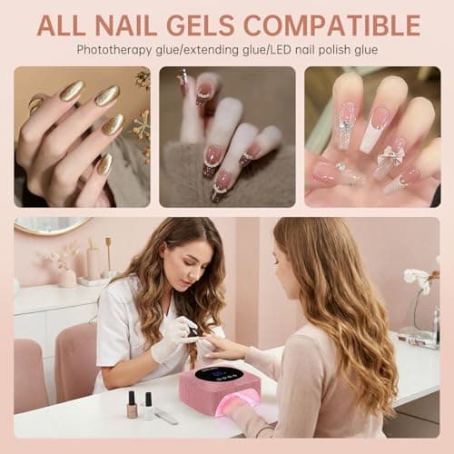 CHRISTINE SHELLY UV Nail Lamp 96W Rechargeable Gel Curing Lamp, Cordless Nail Dryer Gel Polish Light with Large LCD Display, with 3 Timer Setting Auto Sensor for Salon and Home (Pink Diamond) - Thumbnail 3